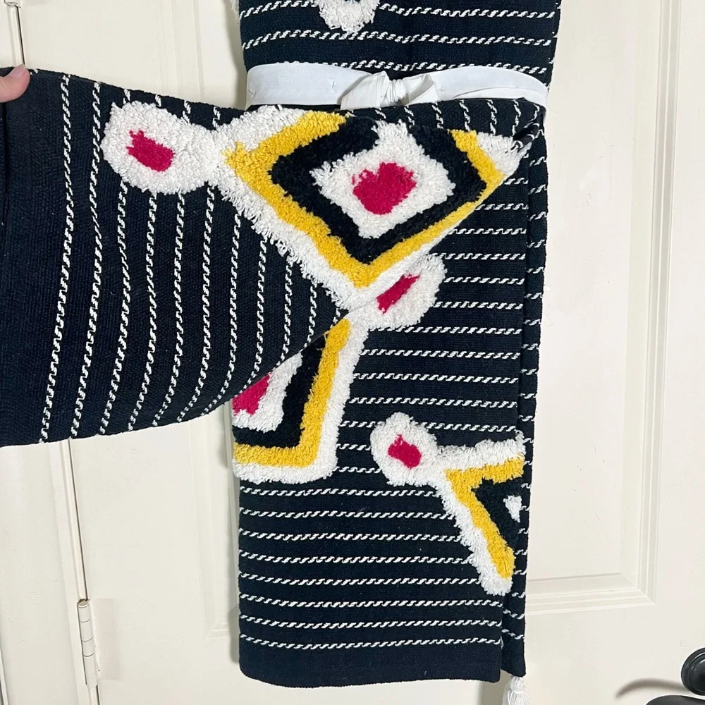 Aman Black & White Striped Boho Blanket throw with decorative large Tassels